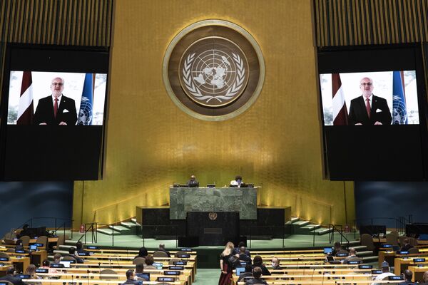 Эгилс Левитс выступает на саммите ООН - Sputnik Латвия