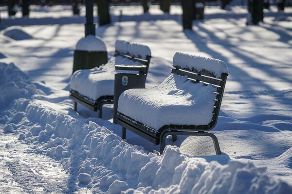Занесенные снегом скамейки в парке - Sputnik Латвия