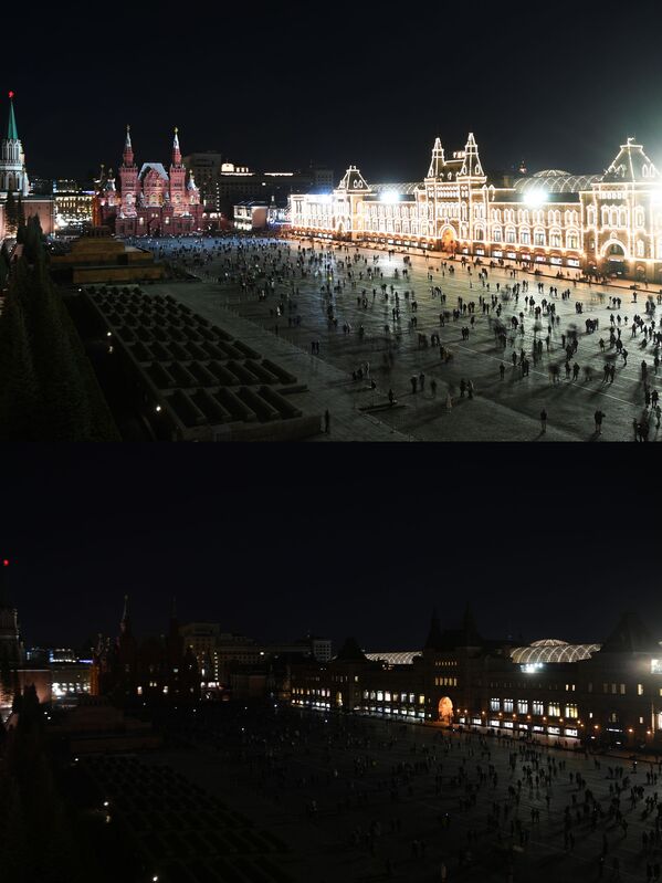 Fotogrāfijas pirms un pēc akcijas Zemes stunda Maskavā - Sputnik Latvija