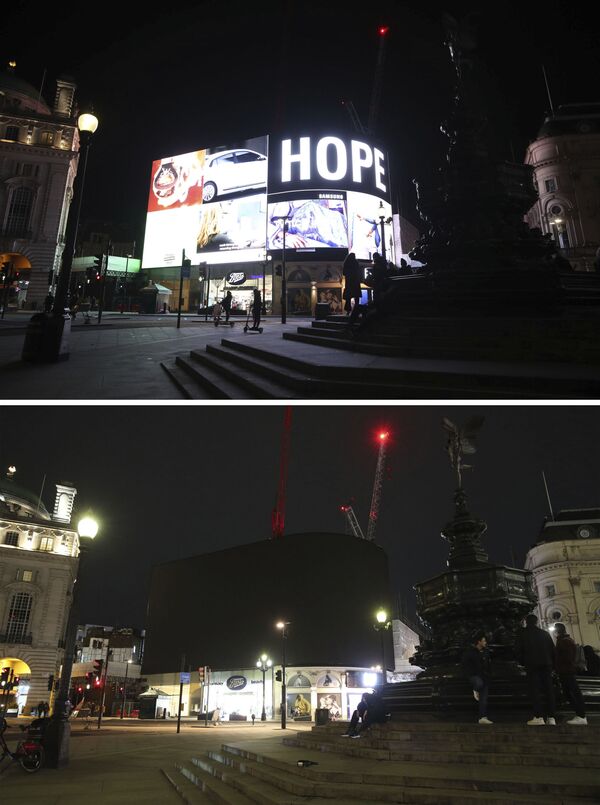 Fotogrāfijas pirms un pēc akcijas Zemes stunda Londonā - Sputnik Latvija