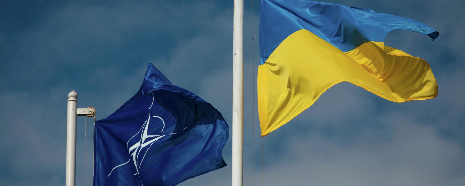 Национальный флаг Украины и флаг Организации Североатлантического договора (НАТО) - Sputnik Латвия, 1920, 07.09.2021