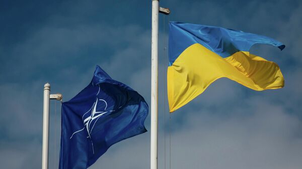Национальный флаг Украины и флаг Организации Североатлантического договора (НАТО) - Sputnik Латвия