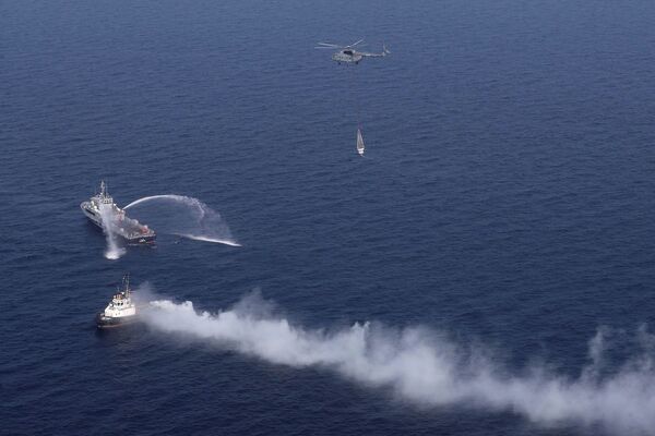 Военные корабли во время совместных военно-морских учений Ирана, Китая и России в северной части Индийского океана. - Sputnik Латвия