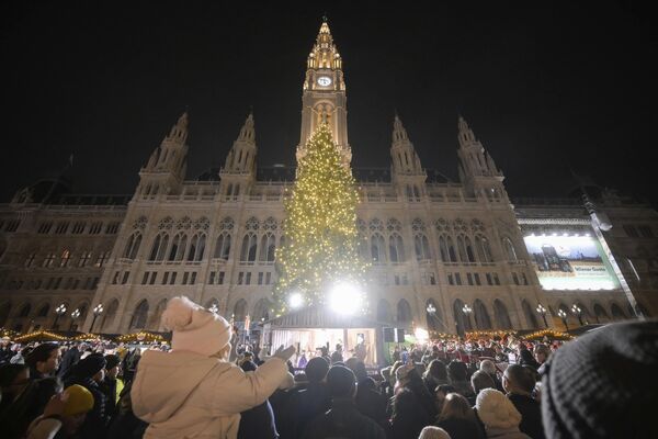 Люди посещают Wiener Christkindlmarkt, одну из самых популярных рождественских ярмарок Вены в Австрии. - Sputnik Латвия