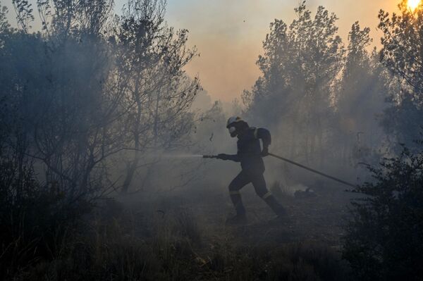 Сильные лесные пожары на греческом Родосе. - Sputnik Латвия
