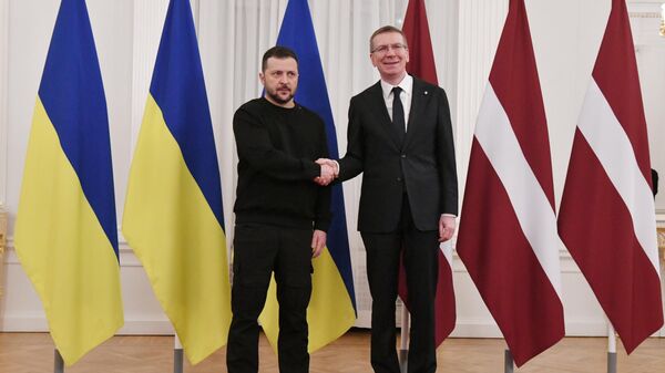 Президент Украины Владимир Зеленский и президент Латвии Эдгарс Ринкевичс  - Sputnik Латвия