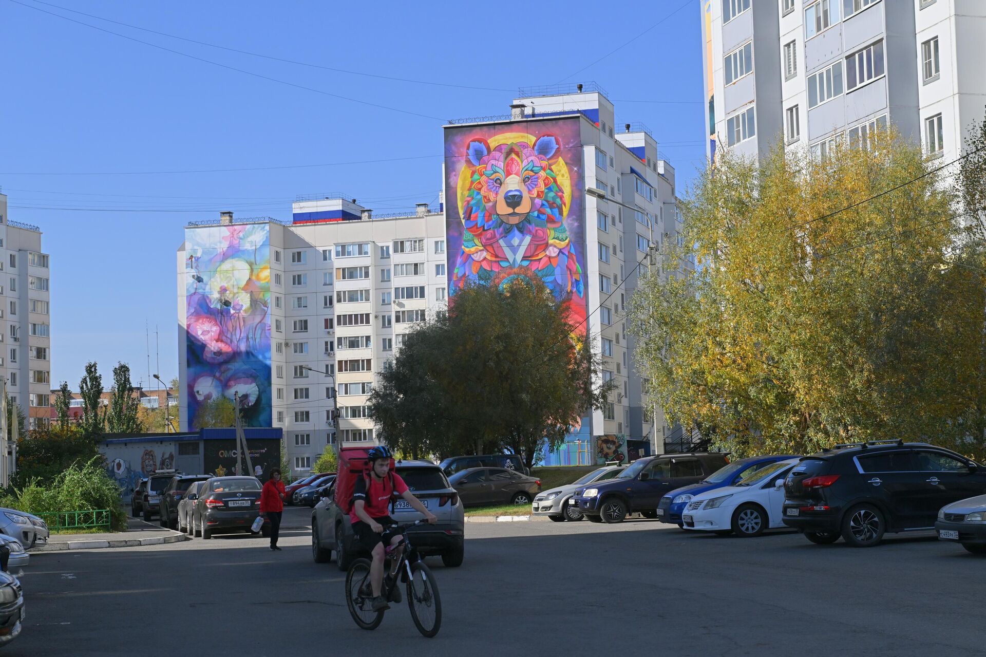 Мурал на многоэтажном доме в Омске - Sputnik Латвия, 1920, 09.10.2025