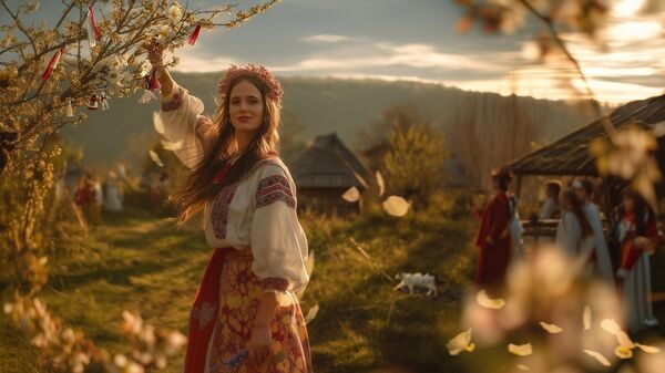 Иляна Косынзяна пробуждает яблоню на Мэрцишор, воплощая обновление и нежность весны, Молдавия - Sputnik Латвия