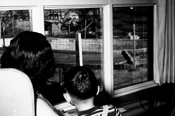 Женщина и ее маленький сын наблюдают за грибовидным облаком от ядерного взрыва, Невада, 1953 год  - Sputnik Латвия