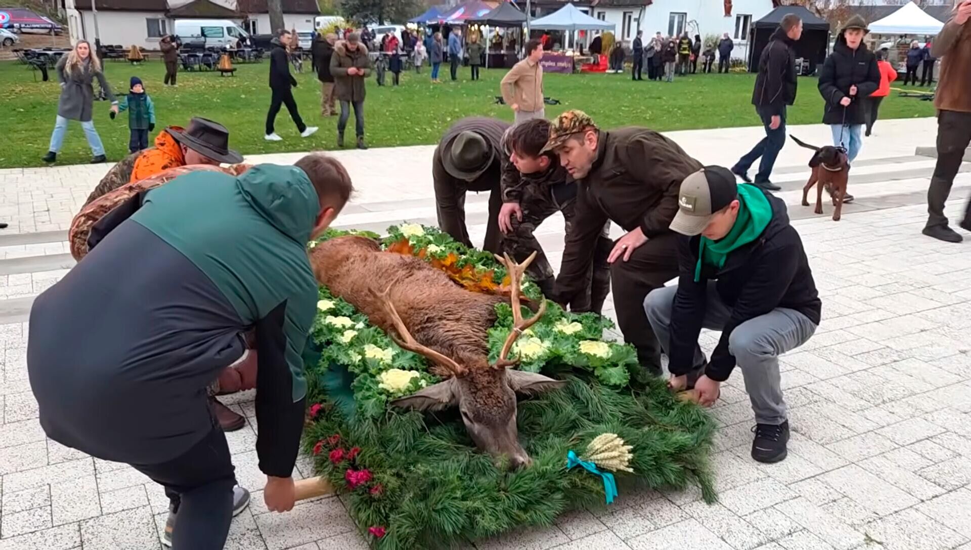 Богослужение в католической церкви Вознесения Пресвятой Девы Марии в Скайсткалне, посвящённое Дню Святого Губерта - Sputnik Латвия, 1920, 11.11.2025