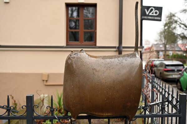 На фото: на одном из заборов обитает сторожила района Ужупский кот, который также является одной из достопримечательностей арт-пространства. - Sputnik Латвия