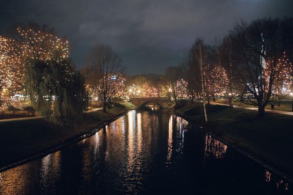 Вид на украшенные деревья с Даугавы Вид на украшенные деревья с Даугавы - Sputnik Латвия