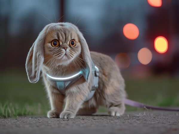 Котокроль — в этой породе сочетаются лучшие черты кошек и кроликов. Внешность и особенности: уникальный экстерьер, тело стройное, как у кошки, но с мощными кроличьими задними лапами, может прыгать в высоту до 1,5 м, кошачья морда с удлинёнными кроличьими ушами, которые выражают эмоции, шерсть густая, как у кролика с кошачьей шелковистостью, самоочищающаяся. Преимущества: кошачья гибкость, акробатика, умение лазать по деревьям, развитый охотничий инстинкт, чистоплотность.Выносливость кролика: может бегать часами, не мяукает, только мурлычет и постукивает лапками. Очень привязчив к членам семьи, верен как пёс. Понимает до 50 команд, обучается быстрее собаки, характер игривый.Уход, содержание и питание: мясо и зелень.Рекомендуемые физические нагрузки: беговое колесо с ИИ-трекером. Котокроль — в этой породе сочетаются лучшие черты кошек и кроликов. Внешность и особенности: уникальный экстерьер, тело стройное, как у кошки, но с мощными кроличьими задними лапами, может прыгать в высоту до 1,5 м, кошачья морда с удлинёнными кроличьими ушами, которые выражают эмоции, шерсть густая, как у кролика с кошачьей шелковистостью, самоочищающаяся. Преимущества: кошачья гибкость, акробатика, умение лазать по деревьям, развитый охотничий инстинкт, чистоплотность.Выносливость кролика: может бегать часами, не мяукает, только мурлычет и постукивает лапками. Очень привязчив к членам семьи, верен как пёс. Понимает до 50 команд, обучается быстрее собаки, характер игривый.Уход, содержание и питание: мясо и зелень.Рекомендуемые физические нагрузки: беговое колесо с ИИ-трекером. - Sputnik Латвия