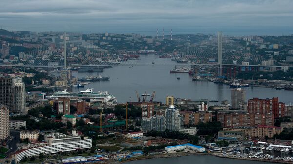 Вид на Владивосток и мост через пролив Босфор Восточный на остров Русский во Владивостоке - Sputnik Latvija