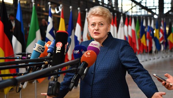 Президент Литвы Даля Грибаускайте отвечает на вопросы журналистов по ее прибытию на саммит Европейского совета в Брюсселе - Sputnik Latvija