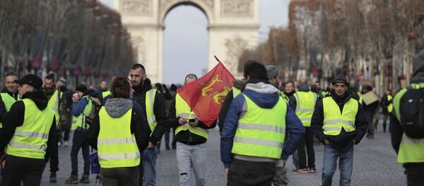 Участники акции протеста движения желтых жилетов в Париже Участники акции протеста движения желтых жилетов в Париже - Sputnik Latvija