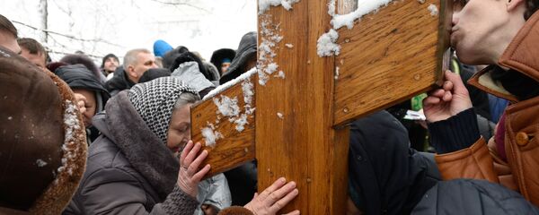 Акция прихожан УПЦ МП против Объединительного собора на Украине - Sputnik Латвия