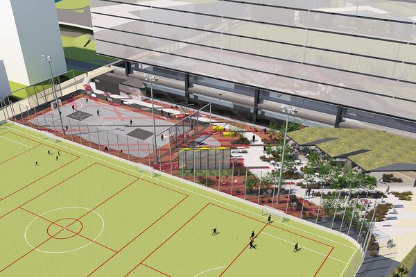 В Риге собираются построить футбольное поле на крыше здания В Риге собираются построить футбольное поле на крыше здания - Sputnik Латвия