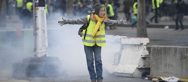 Участница протестной акции желтых жилетов в Париже - Sputnik Latvija