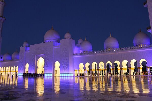 Подсвеченная ночью мечеть шейха Зайда в Абу-Даби - Sputnik Латвия