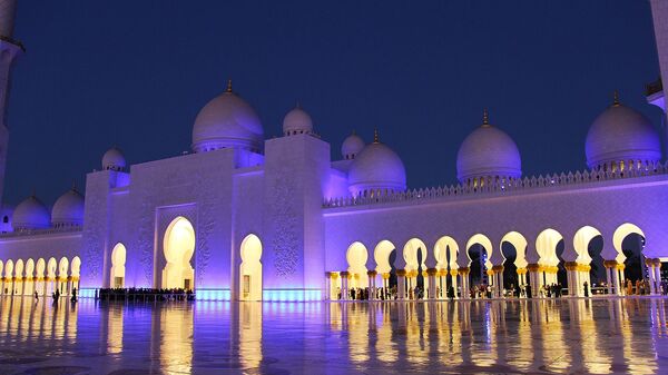 Подсвеченная ночью мечеть шейха Зайда в Абу-Даби - Sputnik Latvija