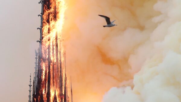Пламя от пожара в соборе Парижской Богоматери - Sputnik Латвия