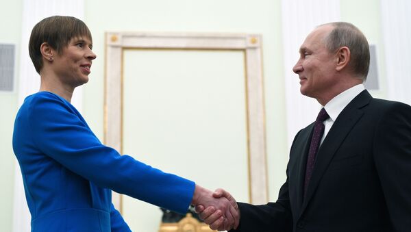 Президент РФ Владимир Путин и президент Эстонии Керсти Кальюлайд во время встречи,18 апреля 2019 - Sputnik Латвия