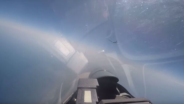 Перехват стратегического бомбардировщика ВВС США В-52Н российским Су-27 - Sputnik Латвия
