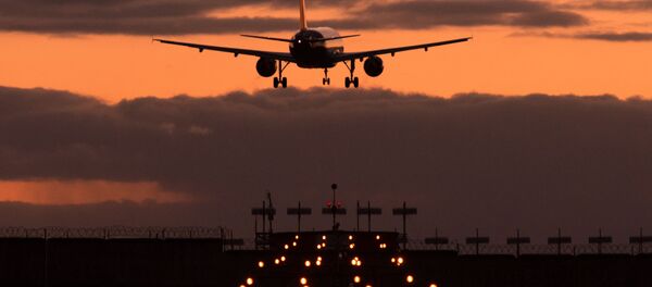 Самолет Airbus A320 авиакомпании Аэрофлот заходит на посадку в международном аэропорту Шереметьево, 2014 год - Sputnik Латвия