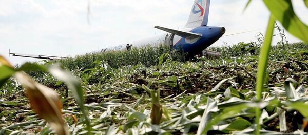 Последствия вынужденной посадки в Подмосковье лайнера Airbus А-321 авиакомпании Уральские авиалинии в результате попадания птиц в двигатели самолета - Sputnik Латвия