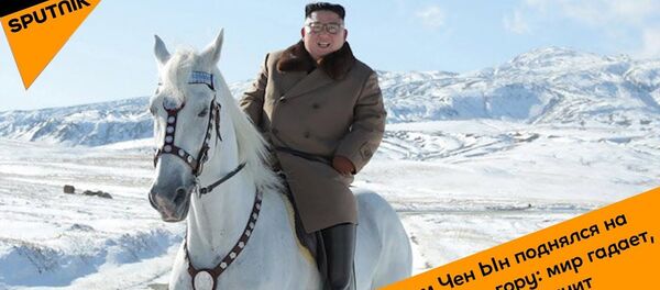 Что задумал Ким Чен Ын? Смотрите, как он на белом коне взобрался на священный Пэктусан - Sputnik Латвия