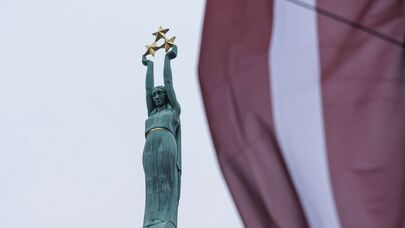 Памятник Свободы и флаг Латвии