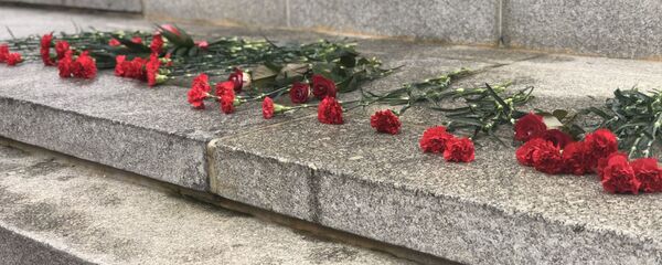 Красные гвоздики у подножия памятника на набережной Даугавы - Sputnik Латвия