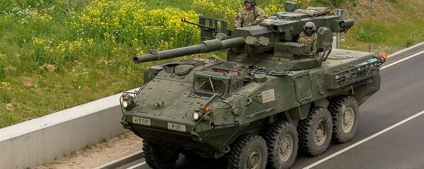 Тяжелая военная техника США Stryker M1128 Mobile Gun System возможно будет стрелять на новом полигоне под Даугавпилсом Тяжелая военная техника США Stryker M1128 Mobile Gun System возможно будет стрелять на новом полигоне под Даугавпилсом - Sputnik Latvija