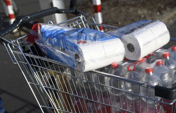 Туалетная бумага в тележке покупателя в супермаркете Дортмунда - Sputnik Латвия