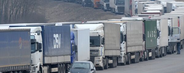 Очередь из большегрузов на границе Очередь из большегрузов на границе - Sputnik Латвия