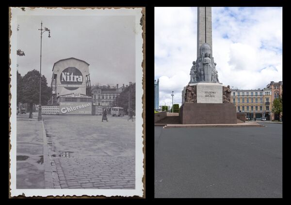 Начало строительства памятника Свободы (справа) и современный вид - Sputnik Латвия