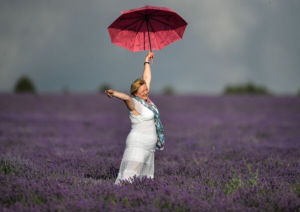Женщина с зонтом на лавандовом поле в Крыму - Sputnik Латвия