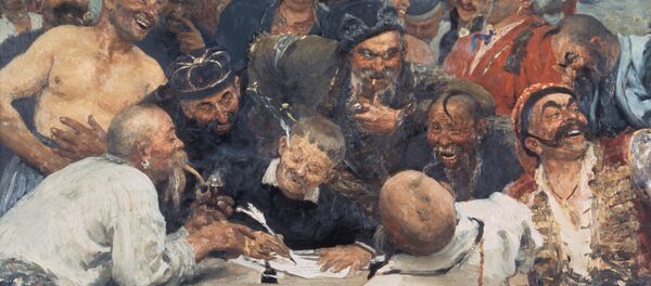 I.Repina gleznas Zaporožjes kazaki raksta vēstuli turku sultānam reprodukcija - Sputnik Latvija