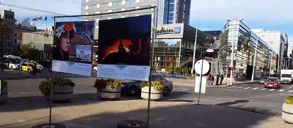 Кадр с видео. Выставка Майдана в Риге - Sputnik Латвия