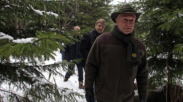 Председатель правления Ригас межи Айварс Тауриньш и руководство Рижской думы выбирает главные елки столицы - Sputnik Латвия