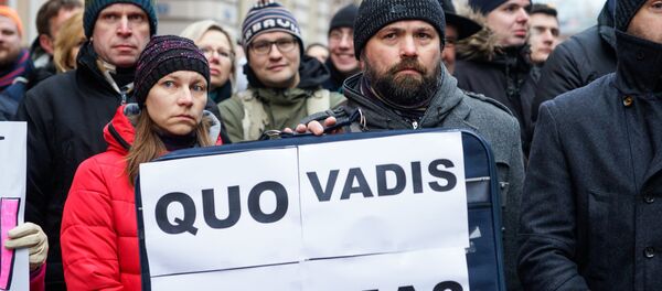 Пикет малых предпринимателей против отмены налога с микропредприятий - Sputnik Латвия