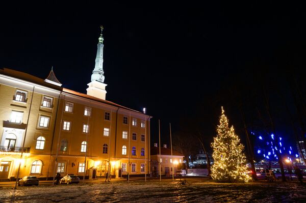 Президент Латвии с супругой и латышскими многодетными семьями зажгли ёлку у Рижского замка - Sputnik Латвия