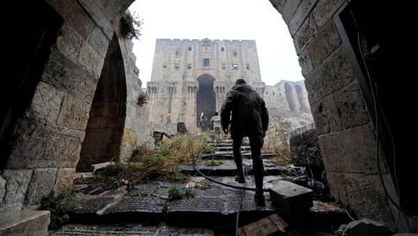 Военослужащие Сирии на территории исторической цитадели Алеппо - Sputnik Латвия