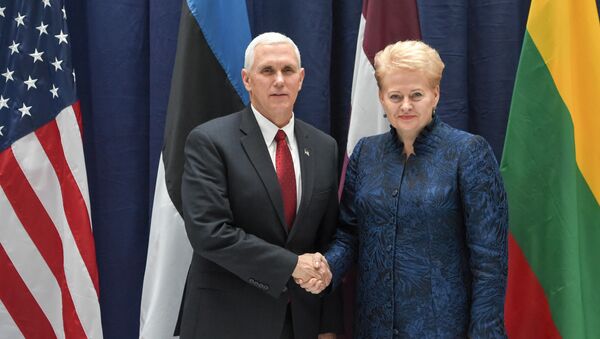 Президент Литвы Даля Грибаускайте и вице-президент США Майкл Пенс после встречи на полях Мюнхенской конференции по безопасности - Sputnik Латвия