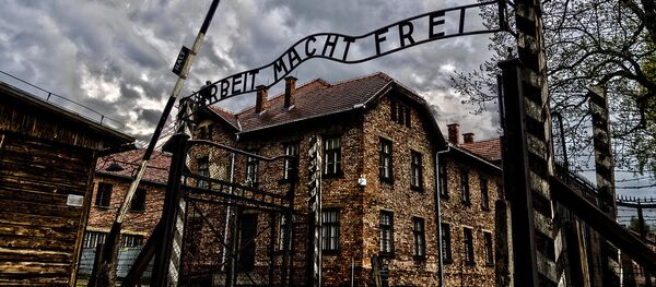 Ворота лагеря Аушвиц-Биркенау с надписью Труд освобождает (Arbeit macht frei) Ворота лагеря Аушвиц-Биркенау с надписью Труд освобождает (Arbeit macht frei) - Sputnik Latvija