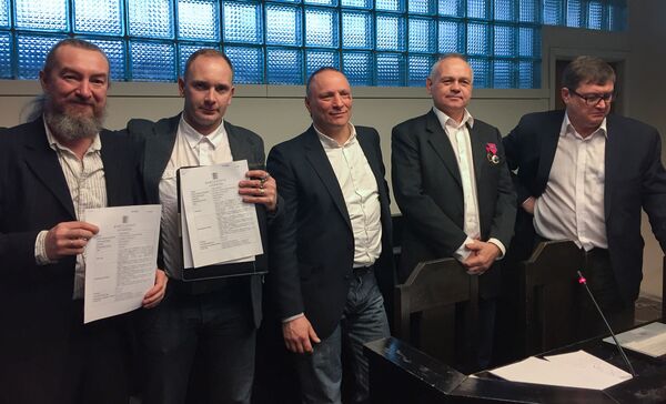 Слева направо: Алексей Есаков, Аллан Хантсом, Сергей Чаулин, Сергей Меньков, Сергей Середенко - Sputnik Латвия