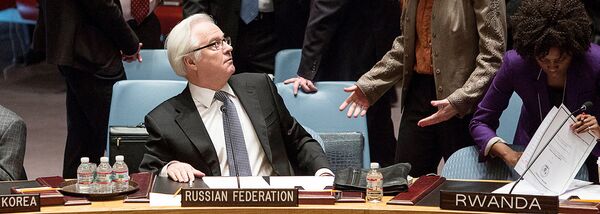 Vitālijs Čurkins un Samanta Pauere ANO Drošības Padomē. Foto no arhīva - Sputnik Latvija