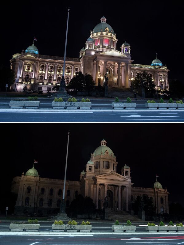 Здание Национального собрания в Белграде во время акции Час Земли - Sputnik Латвия
