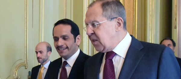 Министр иностранных дел РФ Сергей Лавров и министр иностранных дел Катара Мухаммед Аль Тани - Sputnik Латвия